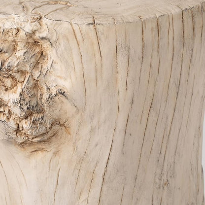 HOMPUS Concrete Outdoor Side Table Tree Stump Modern Round Coffee Table Accent Table Plant Stand Faux Wood End Table Garden Stool for Patio,Home Decor, Living Room(White)
