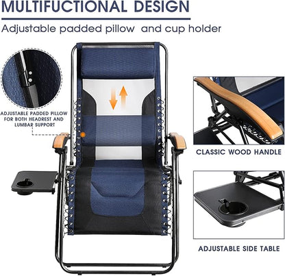 Portal Portable Zero Gravity Chair, Lounge Chair Outdoor Oversized Zero Gravity Chair Folding Lounge Chair with Adjustable Pillows and Cup Holder for Poolside Backyard and Lawn, Support 350lbs