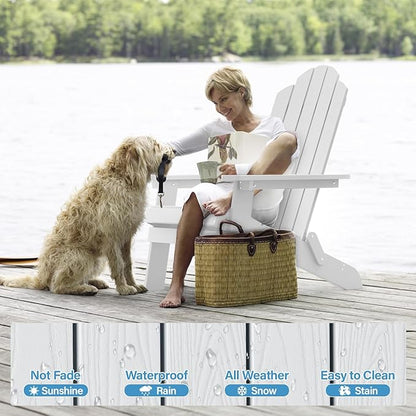 MXIMU Folding Adirondack Chair for Outdoor: Easy Assembly Adirondack Chairs Set of 8 - Composite Plastic Fire Pit Chairs - All Weather Plastic Chair for Outside Patio Lawn Garden Backyard Use