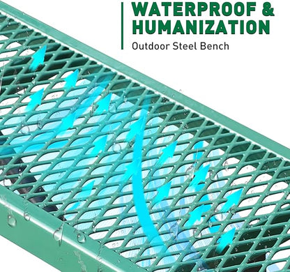 8FT/96INCH Heavy Duty Metal Garden Park Bench for Outside, Weatherproof Commercial Industrial Outdoor Garden Benches, Expanded Metal Mesh Bench for Shopping Malls, Lawn, Deck, Patio, Porch, Green