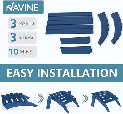 Adirondack Ottoman, Folding Adirondack Ottoman for Adirondack Chair, HDPE All Weather Outdoor Footstool for Patio, Backyard, Porch, Garden, Navy Blue