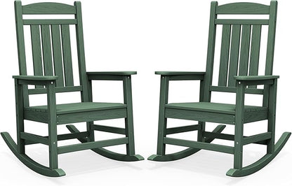 SERWALL HDPE Outdoor Rocking Chair Set of 2, Oversized Patio Rocking Chairs, All-Weather Porch Rockers for Adults, Green