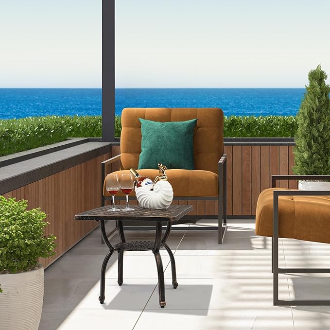 VINGLI 22" Cast Aluminum Outdoor Side Table, All Weather Patio Side Table Outdoor End Table for Patio, Porch, Deck, Garden (Square)