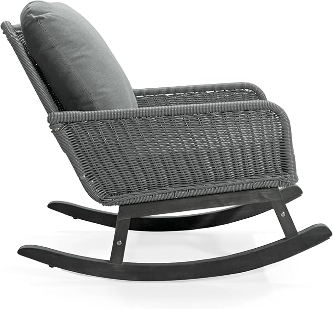 Outdoor Wooden Rocking Chair, Patio Rocking Chair with Soft Cushions & Wood Leg - Photo 7