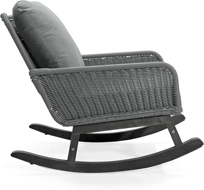 Outdoor Wooden Rocking Chair, Patio Rocking Chair with Soft Cushions & Wood Leg, Rocker Chairs with Solid Wood for Indoor, Outdoor, Backyard, Garden, Yard, Patio (Grey)