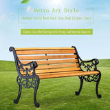 Outdoor Garden Bench with Waterproof Cover, Patio Park Lawn Solid Wood Bench with Cast Iron Frame - Photo 3