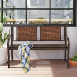 S AFSTAR Outdoor Garden Bench, Brown, Iron, Metal, Polyethylene, Rattan, 50.5 in Width, 2 Adults - Photo 2