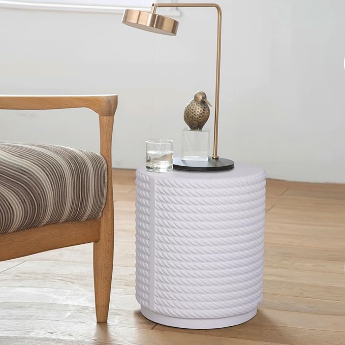 Afterglow Terrafab Material Outdoor Round Side Table, Natural Decorative Garden Stools, Round Woven Texture Accent Table - Photo 9