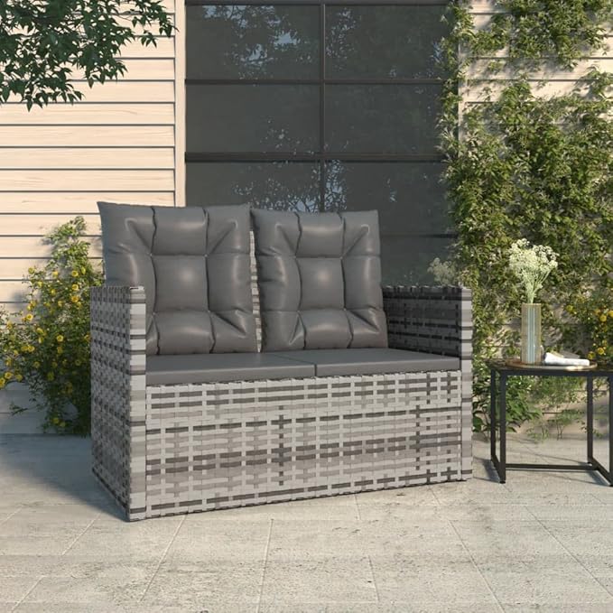 Patio Bench with Cushions Gray 41.3" Poly Rattan Deck Bench Outdoor Bench Garden Bench Porch Bench for patios, Gardens - Photo 2