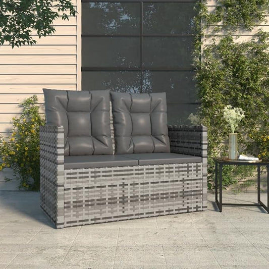 Patio Bench with Cushions Gray 41.3" Poly Rattan Outdoor Benches Garden Benches Outdoor Bench for Park Garden Patio and Lounge