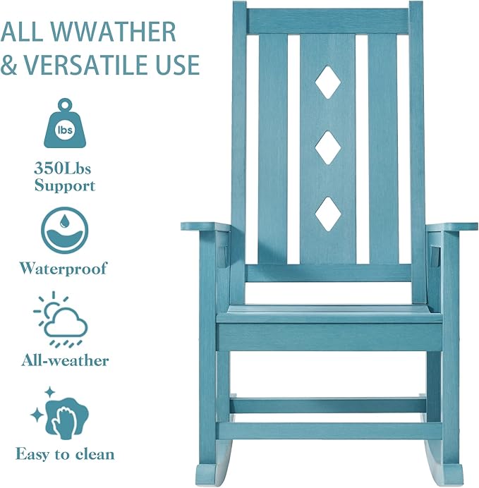 Oversized Rocking Chair, Outdoor Rocking Chair for Adults, All Weather Resistant Porch Rocker for Lawn Garden, 350lbs Weight Capacity