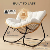 Outdoor Rocking Chair, Papasan Egg Style with Thick Cushion, Comfy Patio Lounge Chair for Balcony, Porch and Living Room - Photo 5