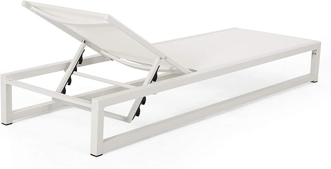 Christopher Knight Home Jerome Outdoor Aluminum Chaise Lounge with Mesh Seating (Set of 2), White