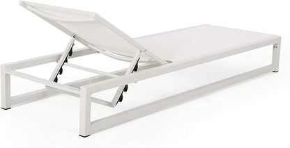 Christopher Knight Home Jerome Outdoor Aluminum Chaise Lounge with Mesh Seating (Set of 2), White