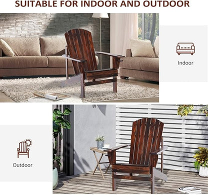 Folding Adirondack Chair, Weather Resistant Outdoor Patio Chair with Cup Holder for Lawn, Backyard, Poolside(Brown)