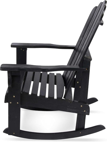 Shine Company Marina Adirondack Porch Rocker, Indoor Outdoor Wood Rocking Chair, Black