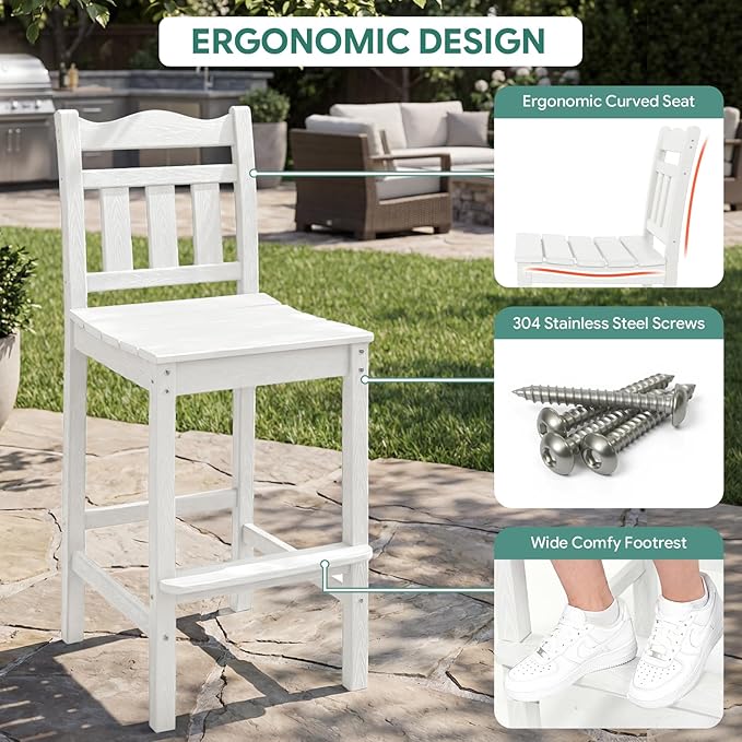 3-Piece Outdoor Bar Set, HDPE Adirondack Bar Height Chairs Set of 2 and Round Bar Table - Photo 5
