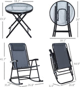 Outsunny 3 Piece Outdoor Rocking Bistro Set, Patio Folding Chair Table Set with Glass Coffee Table for Yard, Patio, Deck - Photo 7