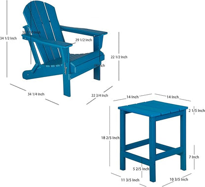 WestinTrends Malibu 2-Pieces Adirondack Chair Set with Side Table, All Weather Outdoor Seating Plastic Patio Lawn Chair Folding for Outside Porch Deck Backyard, Red