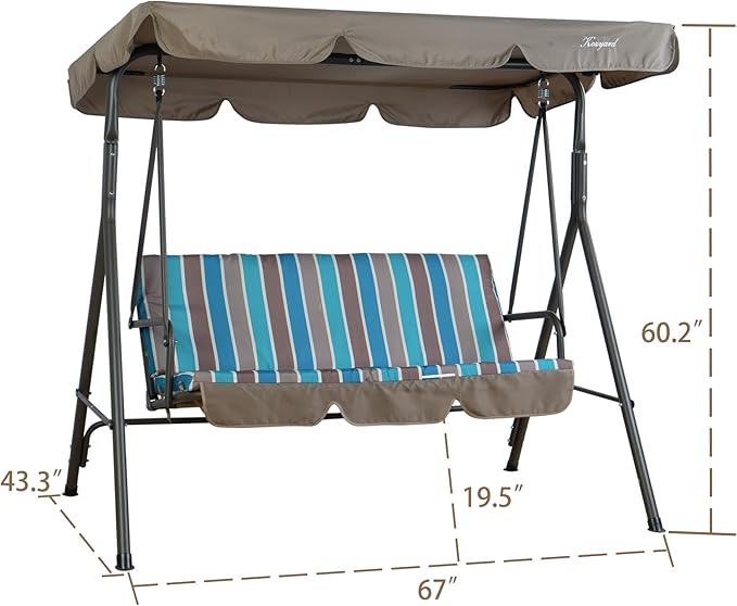 Kozyard Alicia 3-Seat Patio Swing, Outdoor Canopy Swing with Steel Frame - Photo 4