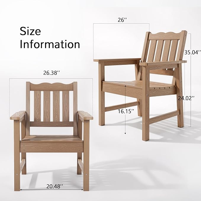 Stoog All-Weather Garden Bench & Chairs Set, 3-Piece Patio Furniture Set, Include 2 Outdoor Chairs and 1 Outdoor Bench, Teak