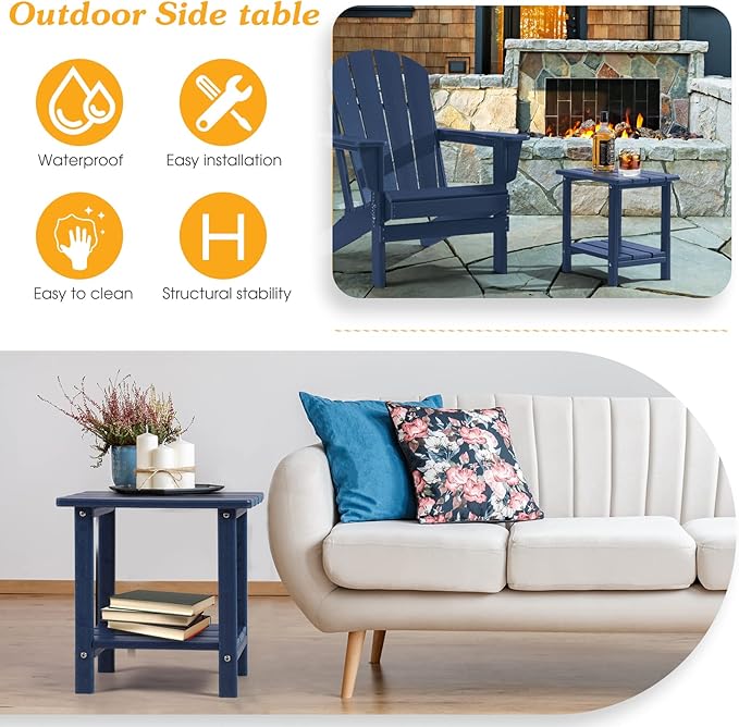 Adirondack Outdoor Side Table, 2-Tier Sturdy Patio End Table Weather Resistant, 16.5" Solid Side Table for Patio, Pool - Photo 4