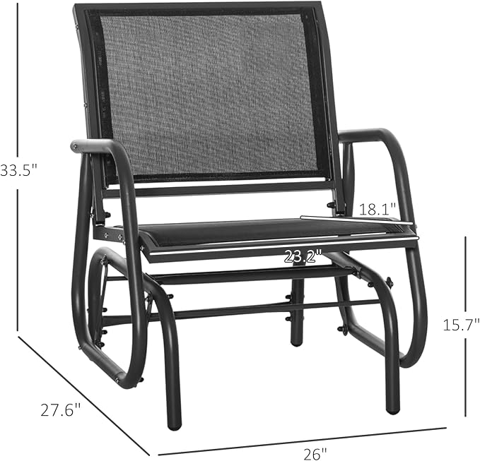 Outsunny Porch Glider Set of 2, Metal Frame Swing Glider Chair with Breathable Mesh Fabric, Curved Armrests and Steel Frame for Garden, Poolside, Backyard, Balcony, Black
