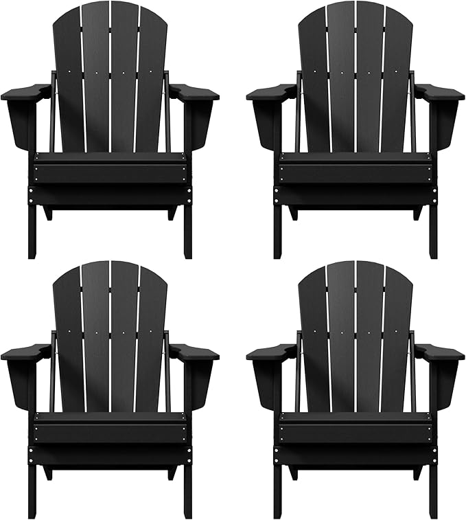 WO WESTIN OUTDOOR HDPE Laguna Outdoor Folding Poly Adirondack Chair (Set of 4), Black