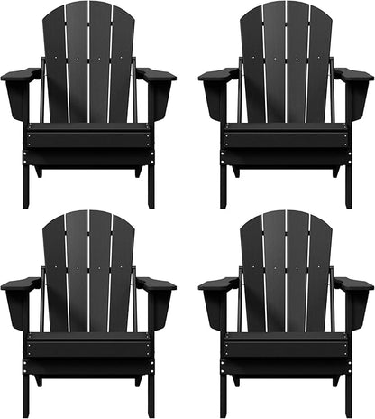 WO WESTIN OUTDOOR HDPE Laguna Outdoor Folding Poly Adirondack Chair (Set of 4), Black