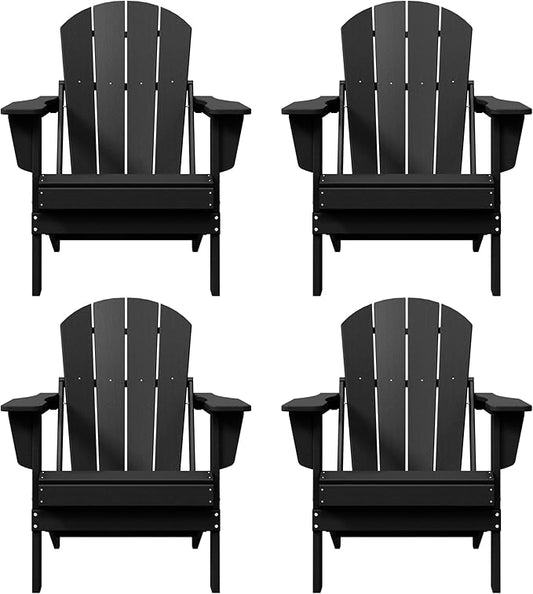 WO WESTIN OUTDOOR HDPE Laguna Outdoor Folding Poly Adirondack Chair (Set of 4), Black
