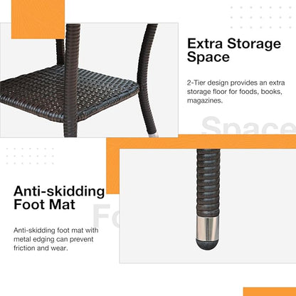 Patiorama Outdoor Wicker Patio Side Table, Weather Resistant Rattan Coffee Table, Square End Table, Aluminum Frame, Espresso Brown