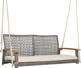 RELAX4LIFE 2-Seater Outdoor Porch Swing - Patio PE Rattan Hanging Swing Bench with Seat Cushion and Strong Hanging Ropes - Photo 1