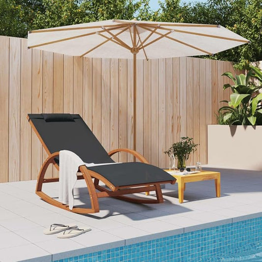 Outdoor Rocking Chair with Weather-Resistant Textilene and Solid Poplar Wood Frame, Ergonomic Patio Porch Rocker with Cushion for Garden, Backyard, Grey
