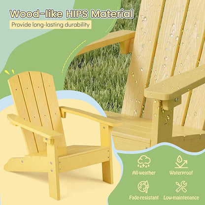 Giantex Kids Adirondack Chair, All-Weather HIPS Children's Outdoor Chair w/Ergonomic Design, Toddler Lawn Chairs for Age 3-8, Kids Beach Chair for Garden Patio Backyard (1,Yellow)