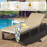 COSTWAY 2PCS Patio Rattan Lounge Chair, 6-Gear Adjustable Chasie Lounge, Outdoor Recliner for Deck, Backyard (Brown) - Photo 4