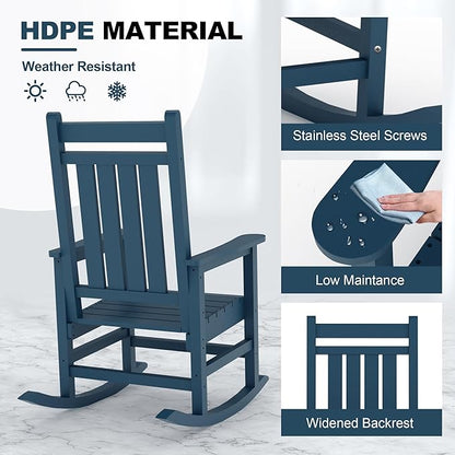 Outdoor HDPE Rocking Chairs, HDPE Oversized Patio Rocking Chairs, All Weather Resistant Porch Rocker, Heavy Duty Front Plastic Rockers for Outside