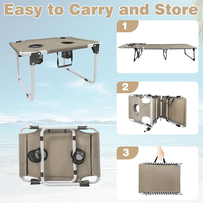 Sun Tanning Chair with Face Hole 5-Position Folding Lounge Chair Outdoor with Portable Beach Table for Poolside - Photo 6