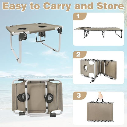 Sun Tanning Chair with Face Hole 5-Position Folding Lounge Chair Outdoor with Portable Beach Table for Poolside Sunbathing Camping Lawn Backyard
