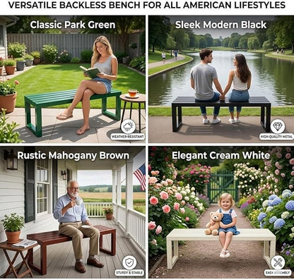 3.3 3.9 4.9 5.9ft Outside Garden Bench, 2 Person Outdoor Metal Patio Backless Bench, Weatherproof Porch Furniture Bench Heavy Duty 880lbs Benches for Park Yard Lawn Front Entrance(Green,5.9ft)