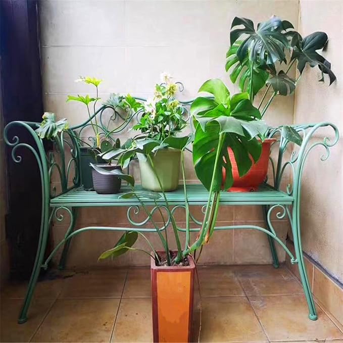 Retro Outdoor Bench Rustic Metal Garden Bench 2 People Outdoor Bench Garden Bench Front Porch Furniture Patio Lawn Yard Park, Indoor and Ourdoor Decor(Green)