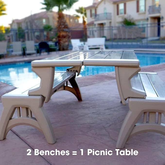 Convert-a-Bench 2-in-1 Outdoor Bench & Picnic Table - Foldable, Weather-Resistant Seating - Perfect for Patio, Lawn - Photo 7