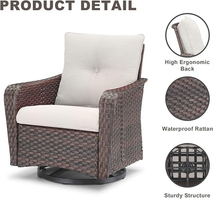Rilyson Outdoor Patio Swivel Rocker Chairs - 2 PC Wicker Rattan Patio Rocker Glider Chair Set with High Back,Comfy Cushions and Deep Seating for Porch Deck Backyard Garden(Brown/Beige)