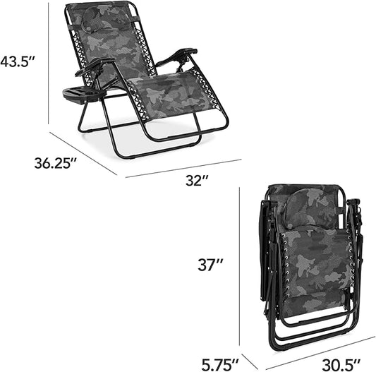 Best Choice Products Oversized Zero Gravity Chair, Folding Outdoor Patio Lounge Recliner w/Cup Holder Accessory Tray, Pillow - Camouflage