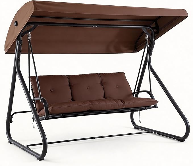 3-Seat Outdoor Convertible Swing Glider with Adjustable Canopy, 2-in-1 Bench to Flat Bed, Removable Cushions - Photo 7