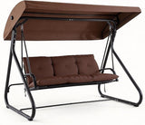 3-Seat Outdoor Convertible Swing Glider with Adjustable Canopy, 2-in-1 Bench to Flat Bed, Removable Cushions - Photo 7