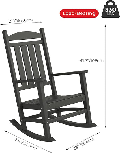 Costaelm Oversized Outdoor Rocking Chair, High Back Porch Rocker Chair, HDPE All Weather Resistant Outdoor Seating Furniture Wide Rocker Chair for Patio, Lawn, Garden, Gray