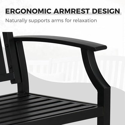 Grand patio 52" Farmhouse Outdoor Bench, Garden Benches with Anti-Rust Aluminum Powder Coated Frame, Faux Wood Grain Finish Frame Patio Bench for Front Porch, Black