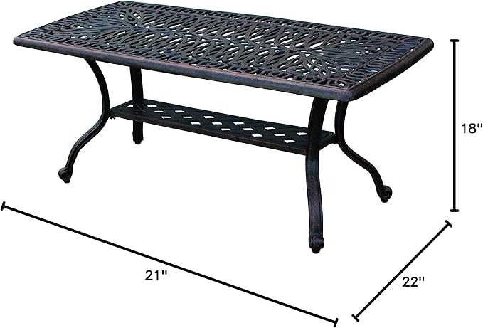 Darlee Elisabeth Cast Aluminum Rectangular Coffee Table, 21'' x 42'' Antique Bronze Finish