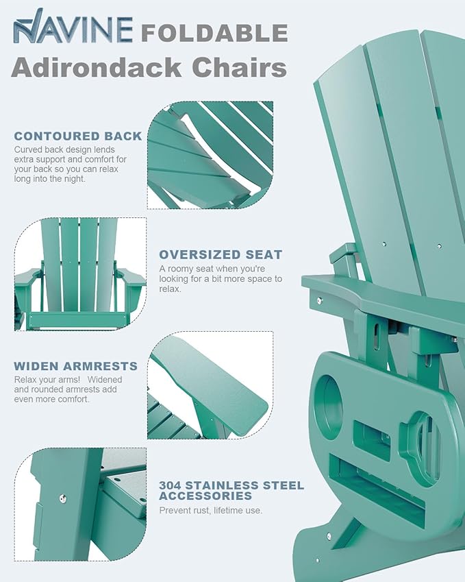 Adirondack Chair Set of 8, HDPE Folding Adirondack Chair with Multifunctional Cup Holder, Weather Resistant Fire Pit Chair for porches, patios, poolsides, Decks.