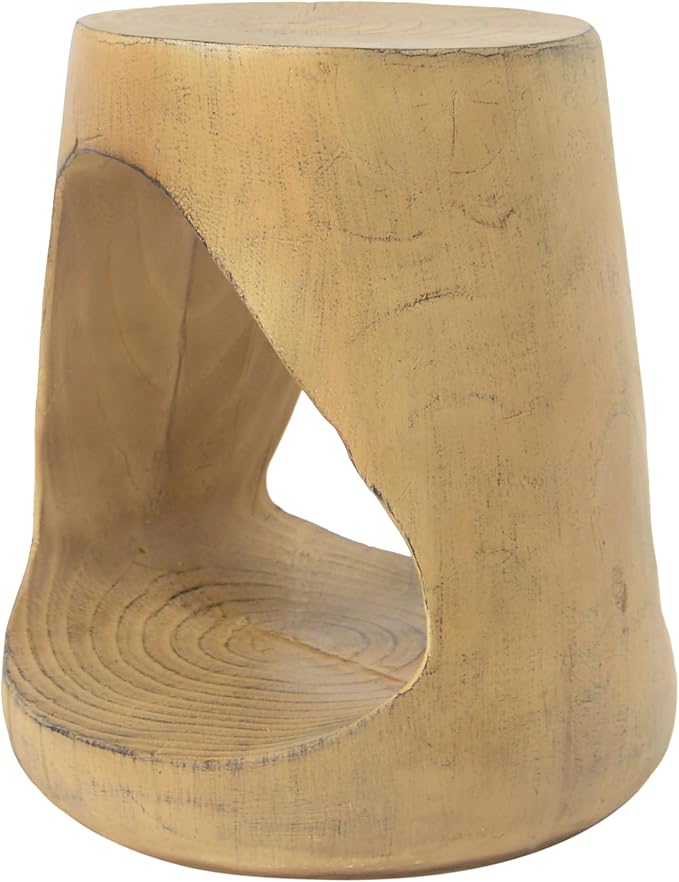 Outdoor Side Table Concrete End Table Faux Wood Small Coffee Tables, Garden Stool Plant Stand for Porch, Backyard Patio Natural Wood Texture